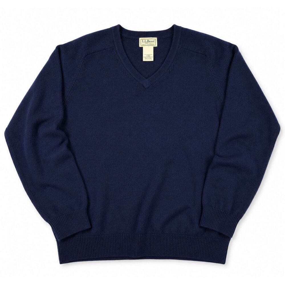 L.L. Bean Mens Large Sweater Navy Blue 100% Lambswool Classic Knit Pullover